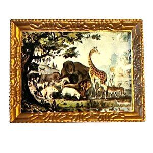 Tiny Mini Dollhouse Painting Adam Naming Creatures Animals 1 3/4" Hong Kong Vtg